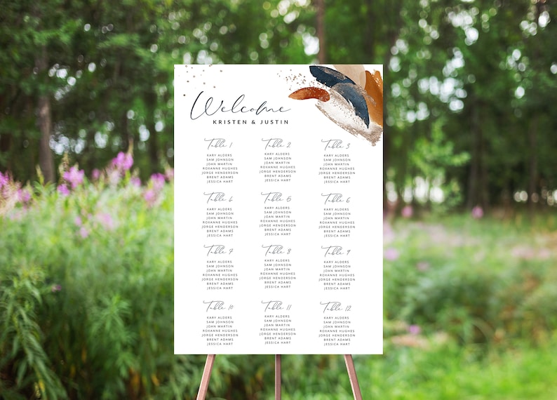 Abstract Wedding Seating Chart, Table Number Seat Plan, Terracotta Navy ...