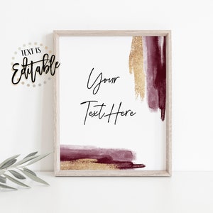 Burgundy Gold Custom Sign, Wedding Sign, Maroon And Gold Watercolor Splash, Abstract Minimalist, Gold Glitter, Minimalism,Modern Calligraphy