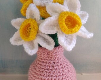 Gehäkelter Narzissenstrauß in Vase - Frühlingsdeko