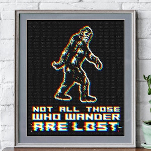 THE WANDERER - Cross Stitch Pdf Pattern, Glitch, distortion, black aida, bigfoot, I want to believe, cross-stitch, ufo, download, cryptid