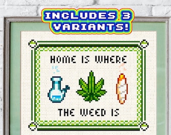 GRASS - Cross Stitch Pdf Pattern, is where the, 420, Funny cross-stitch design stoner chart The Retro Stitcher