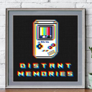 DISTANT MEMORIES - Cross Stitch Pattern PDF, glitchy, videogame cross-stitch design pattern, gaming download chart dmc gamer