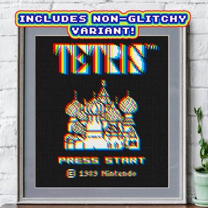 1989 - Cross Stitch Pdf Pattern, Glitch, distortion, black aida, cross-stitch design, instant star download, glitchmass tetris