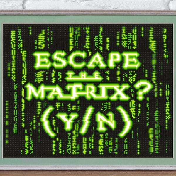 ESCAPE - Cross Stitch Pdf Pattern, Glitch, distortion, black aida, computer design, pc, videogame programming gamer download, It