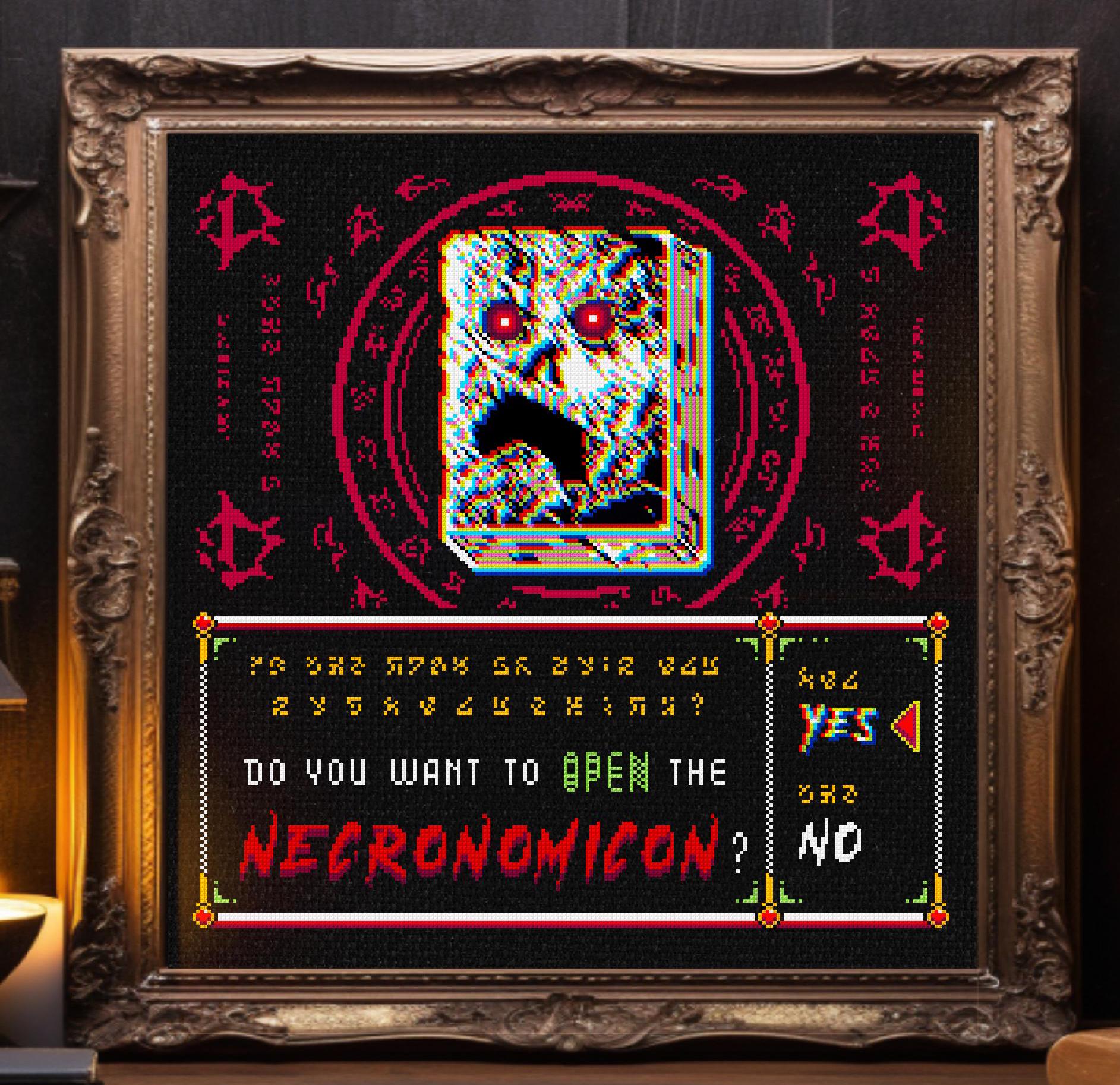 NECRONOMICON - Kreuzstich Pdf Muster, Glitch, Distortion, Horror, Lovecraft, schwarze Aida, Trippy, Download Glitchy