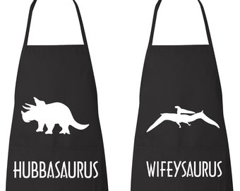 Set of Fun | HUBBASAURUS | WIFEYSAURUS | His and Hers | Chef | Matching Couples | Cook | Apron |Gift | Kitchen | wife | Husband | Baking