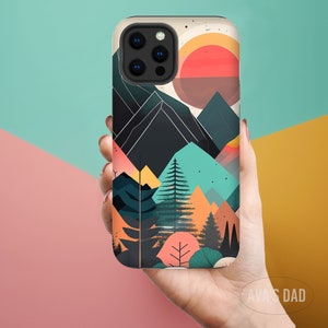 Geometric Forest and Mountain, iPhone Case, Samsung Galaxy Case, iPhone 13 Pro Case, iPhone 14 Pro Case, Abstract Paint, gift, 11