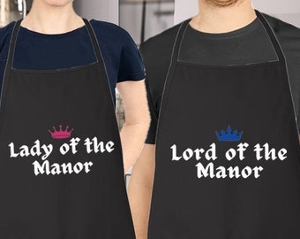 Couples Aprons Lord And Lady Of The Manor Set Gift Apron His and Hers Present House Warming Wedding Engagement Newlywed Gift Matching Aprons