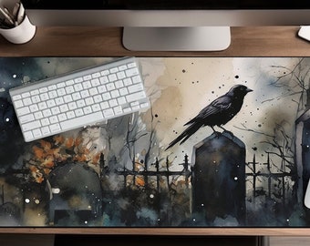 Gothic Cemetery Crow Horror Aesthetic,  Mouse Pad, Dark Noir Mousepad, Gothic Desk Mat, big gaming mouse pad XXL, Scary Desk Mat, Graveyard