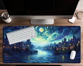 Celestial Schreibtischunterlage, Astrologie, Mond Sterne, Blaue Sternennacht, Groß Schreibtischunterlage, Nachtlandschaft, Gaming, Hochwertiges Fantasy Mauspad, Groß