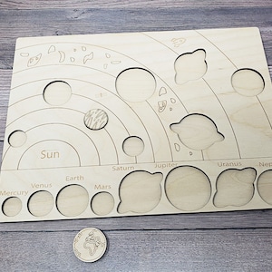 Solar system model matching wood puzzle, Space planet educational Wooden Montessori Toy, Science Astronomy learning game, gift, Waldorf