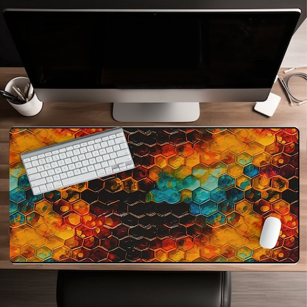 Vintage Retro Honey Comb Mouse Pad, Bee Mousepad, Hive Desk Mat, Desk Pad, big gaming mouse pad, XXL, Gaming Track Pad, game mat, gamer