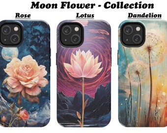 Aesthetic Celestial Phone Case, Rose, Dandelion, Lotus, Cover for, iPhone Case, Samsung Galaxy Case, iPhone 15 Pro Case, iPhone 14 Pro Case