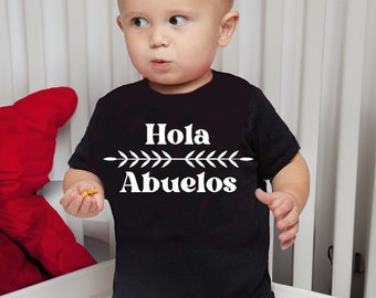Hola Abuelos Bodysuit, Funny Cute Baby Shower Baby Bodysuit, Newborn, Baby Shower, Gift for baby, Spanish Grandma Grandpa Mexican Hispanic
