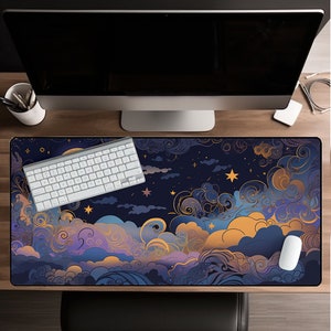 Celestial Desk Mat - Astrology, Moon Stars, Zodiac, Large Mousepad, Aesthetic Night Scenery, Gaming, High-Quality Fantasy Mouse Pad