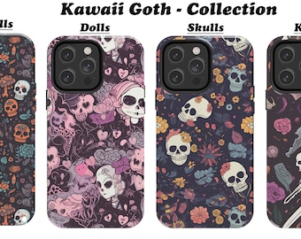 Funda estética para teléfono Kawaii Goth, muñecas, calavera, anime, funda para iPhone, funda Samsung Galaxy, funda iPhone 15 Pro, funda iPhone 14 Pro