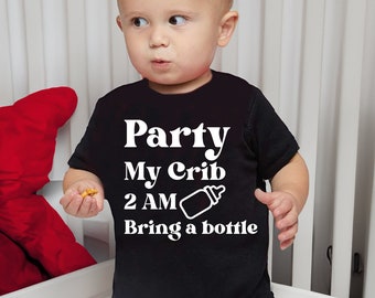 Party At My Crib Onesie Bodysuit, Funny Cute Baby Shower Baby Bodysuit Infant Romper Onesie Creeper Newborn, Baby Shower Gift for Newborns