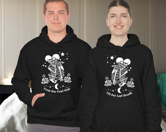 Set of 2 From Our First Kiss Till Our Last Breath Couples Matching Skeleton Hoodies, His & Hers Shirt, wedding Gift for Husband Wife