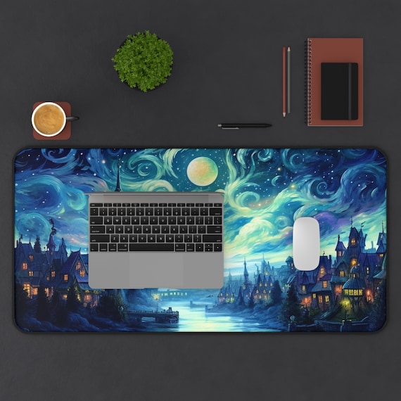 Tappetino per mouse da gioco a tema luna, XXL, colore: blu 89,9 x 39,9 x 0,3 cm, grande tappetino per mouse per scrivania con design personalizzato