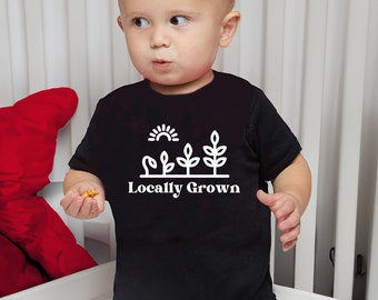 Locally Grown Plant Baby Onesie Bodysuit, Funny Cute Baby Shower Baby Bodysuit Infant Romper, Creeper Newborn, Baby Shower Gift for Newborns