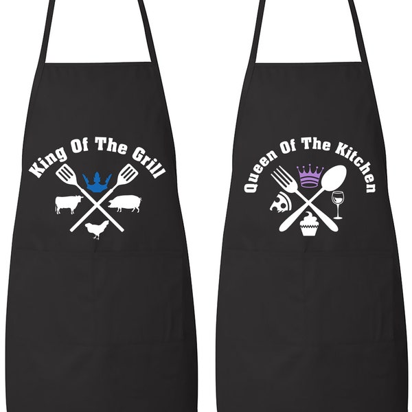 Set of Fun | King of the Grill | Queen of the kitchen | His and Hers | Chef | Matching Couples | Cook | Apron | Gift | Kitchen | Cute | BBQ