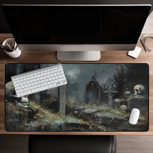 Gothic Cemetery Graveyard Aesthetic,  Mouse Pad, Dark Noir Mousepad, Gothic Desk Mat, big gaming mouse pad XXL, Scary Desk Mat, Graveyard