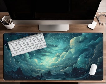 Celestial Schreibtischunterlage, Gothic Stormy Sky, Blaue Sternennacht, Groß Schreibtischunterlage, Nachtlandschaft, Gaming, Hochwertiges Fantasy Mauspad, Groß