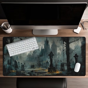 Gothic Cemetery Horror Aesthetic,  Mouse Pad, Dark Noir Mousepad, Gothic Desk Mat, big gaming mouse pad XXL, Scary Desk Mat, Graveyard, goth