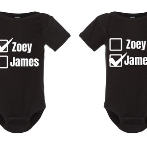 Funny Twin Onesies 2 Pair Set, Check Box Onesies, Baby Boy or Girl Twins, Matching Onsies Set for Twins, Twins Baby Shower Gift, Best Friend