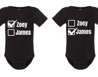 Funny Twin Onesies 2 Pair Set, Check Box Onesies, Baby Boy or Girl Twins, Matching Onsies Set for Twins, Twins Baby Shower Gift, Best Friend