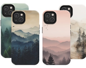 Foggy Forest Aesthetic, Minimalist Phone Case, Pine tree, Mountain, iPhone Case, Samsung Galaxy Case, iPhone 15 Pro Case, iPhone 14 Pro Case