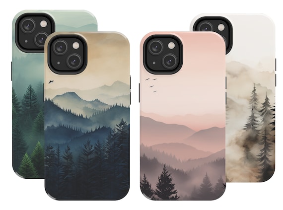 Foggy Forest Aesthetic, Minimalist Phone Case, Pine tree, Mountain, iPhone Case, Samsung Galaxy Case, iPhone 15 Pro Case, iPhone 16 pro case