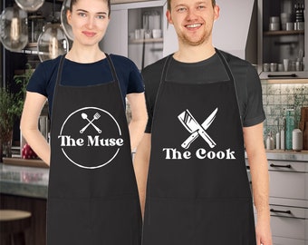 Matching Couples Aprons Set, The Muse & The Cook Aprons Set, Mr and Mrs Aprons, Couples Apron Set, Wedding Gift, Newlywed, Anniversary, Home