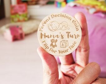 New parent decision flip coin, parent decision coin, newborn baby, baby gift, mom's turn, dad's turn, baby decision making, Baby shower gift