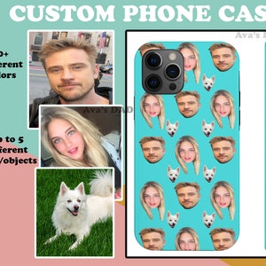 Personalized Phone Case with faces, Customized clear case for iPhone 14, Custom Tough Galaxy S23 Case, personalized Gifts for Family member