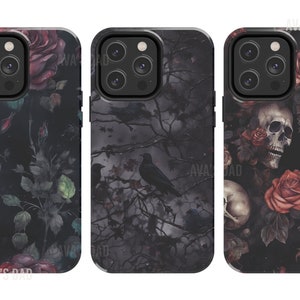 Aesthetic Dark Noir, Goth Phone Case, Rose, Skull, Crow, Cover for, iPhone Case, Samsung Galaxy Case, iPhone 15 Pro Case, iPhone 16 Pro Case