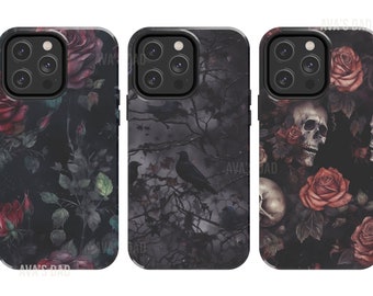 Aesthetic Dark Noir, Goth Phone Case, Rose, Skull, Crow, Cover for, iPhone Case, Samsung Galaxy Case, iPhone 15 Pro Case, iPhone 16 Pro Case