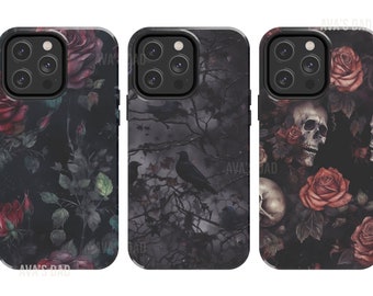 Esthetische Dark Noir, Goth Telefoonhoesje, Roos, Schedel, Kraai, Cover voor, iPhone-hoesje, Samsung Galaxy Case, iPhone 15 Pro Case, iPhone 14 Pro Case