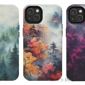 Misty Forest Aesthetic, Minimalist Phone Case, Pine tree, Maple, iPhone Case, Samsung Galaxy Case, iPhone 15 Pro Case, iPhone 14 Pro Case