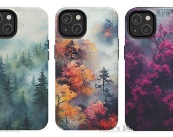 Misty Forest Aesthetic, Minimalist Phone Case, Pine tree, Maple, iPhone Case, Samsung Galaxy Case, iPhone 15 Pro Case, iPhone 14 Pro Case