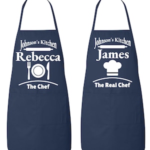 His and Hers Aprons | The Chef, The Real Chef Aprons | Set of 2 Funny Couple Aprons | Anniversary Gift | Bridal Shower, Valentine&#39;s Day Gift