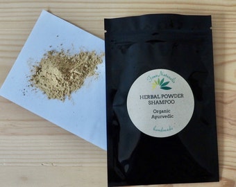 Organisk ayurvedisk hårvård, örtbaserat puderschampo, naturlig hår- och hårbottenmask