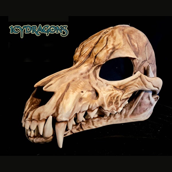 Skully Dark Wolf Detailed Canine Wearable Head 3D Printed Hellhound Skull Cosplay Fursuit Werewolf Furry Dog Bone Animal Decoration