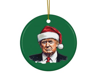 Ceramic Ornament - Trump Christmas Ornament, Santa hat, Trump 2024, President Trump ornament for Christmas. Holiday decoration, political