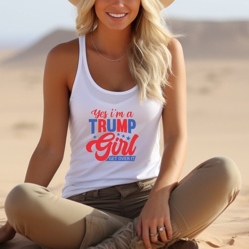 Trump Girl Women's Racerback Tank. Trump girl, Trump tank, Patriot, women for Trump, USA, freedom, Tank for Patriot, Republican, Bidenomics