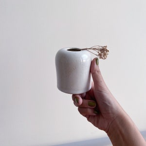 White ceramic bud vase, minimalist stoneware flower vase