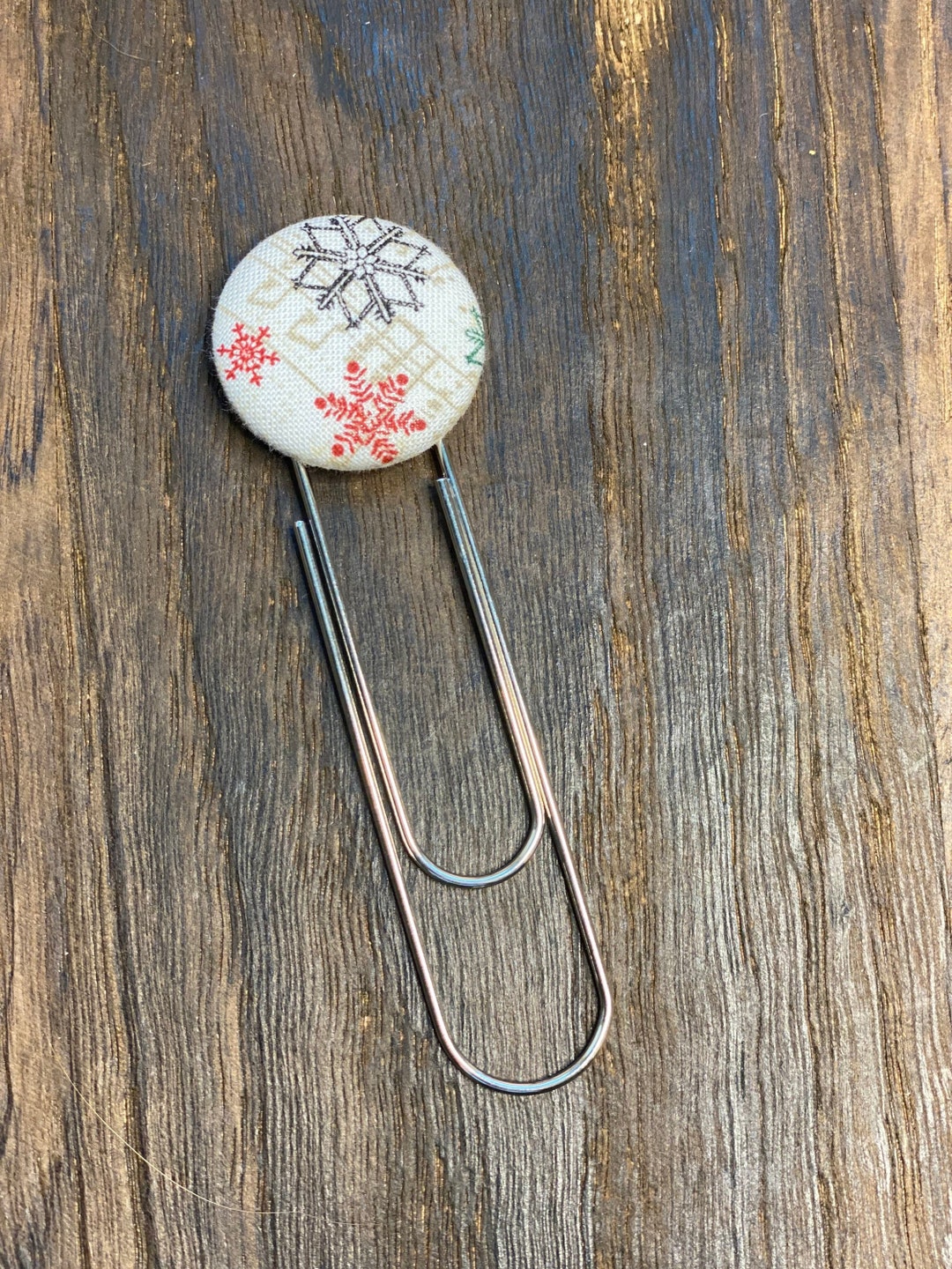 Snowflakes Giant Paperclip Fabric Button Bookmark Planner Etsy