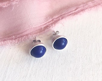 Lapis Lazuli Gemstone Earrings-Stud Earring-Sterling Silver-Blue Stone-Birthstone September-Gifts for Her-Everyday Jewelry