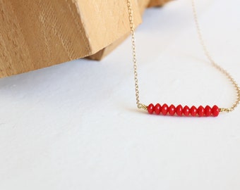 Coral Bar Necklace-Red Coral Necklace-Gemstone Pendant-Sterling Silver Chain 18k Gold Plated-Genuine Coral-Dainty Necklace-Red Stone