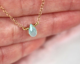 Natural Opal Necklace-Gemstone Necklace-Sterling Silver Chain 18k Gold Plated-Drop Pendant-Blue Opal-Dainty-October Birthstone-Eye Stone
